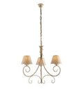 Lampadario Vintage in Ferro Marrone o Avorio e Oro con Paralumi Effetto Juta – Avorio / Oro – 3 luci