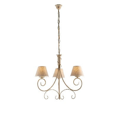 Lampadario Vintage in Ferro Marrone o Avorio e Oro con Paralumi Effetto Juta – Avorio / Oro – 3 luci