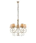 Lampadario Vintage in Ferro Marrone o Avorio e Oro con Paralumi Effetto Juta – Avorio / Oro – 5 luci