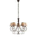 Lampadario Vintage in Ferro Marrone o Avorio e Oro con Paralumi Effetto Juta – Marrone / Oro – 5 luci