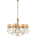 Lampadario Vintage in Ferro Marrone o Avorio e Oro con Paralumi Effetto Juta – Avorio / Oro – 8 luci