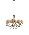 Lampadario Vintage in Ferro Marrone o Avorio e Oro con Paralumi Effetto Juta – Marrone / Oro – 8 luci