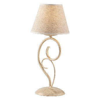 Lampada da Tavolo Vintage in Ferro Marrone o Avorio e Oro con Paralumi Effetto Juta – Avorio / Oro