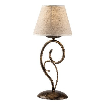 Lampada da Tavolo Vintage in Ferro Marrone o Avorio e Oro con Paralumi Effetto Juta – Marrone / Oro