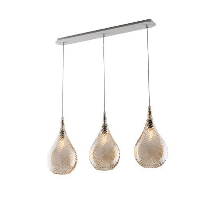 Lampada a Sospensione Moderna con Vetri Pyrex Trasparenti, Ambra o Grigi – Ambra – 3 luci su binario