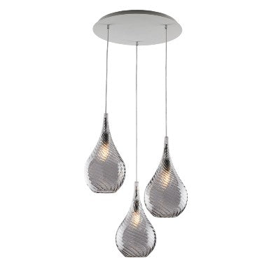 Lampada a Sospensione Moderna con Vetri Pyrex Trasparenti, Ambra o Grigi – Grigio – 3 luci rosone tondo