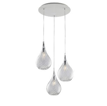 Lampada a Sospensione Moderna con Vetri Pyrex Trasparenti, Ambra o Grigi – Trasparente – 3 luci rosone tondo