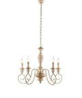 Lampadario Shabby Chic in Legno e Ferro Bianco o Tortora – Bianco / Tortora – 5 luci