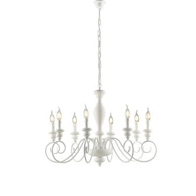 Lampadario Shabby Chic in Legno e Ferro Bianco o Tortora – Bianco Shabby – 8 luci