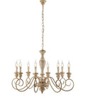 Lampadario Shabby Chic in Legno e Ferro Bianco o Tortora – Bianco / Tortora – 8 luci