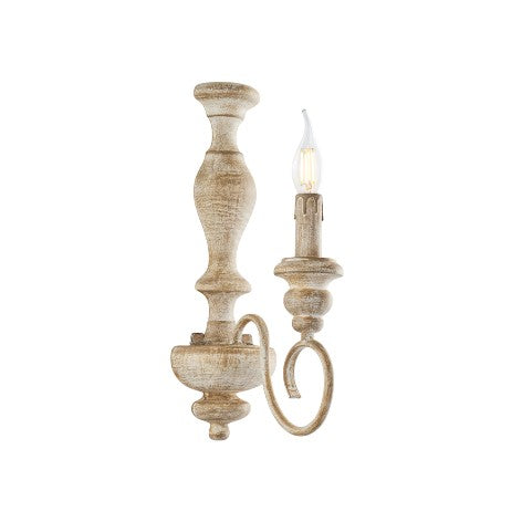 Applique Shabby Chic in Legno e Ferro Bianco o Tortora – Bianco / Tortora – 1 luce