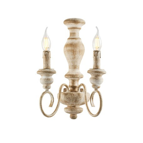 Applique Shabby Chic in Legno e Ferro Bianco o Tortora – Bianco / Tortora – 2 luci