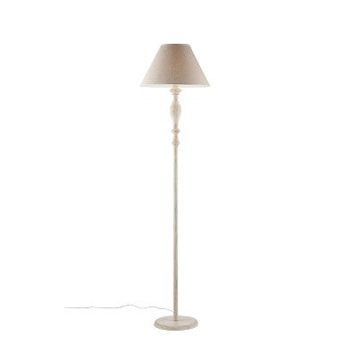 Lampada da Terra Shabby Chic in Legno e Ferro Bianco o Tortora – Bianco / Tortora