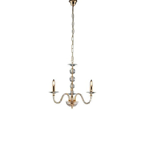 Lampadario Classico in Ferro Dorato e Cristallo – Cristallo / Oro Lucido – 3 luci