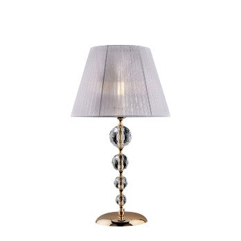 Lampada da Tavolo Classica in Ferro Dorato e Cristallo – Cristallo / Oro Lucido – Lume grande – 1 luce