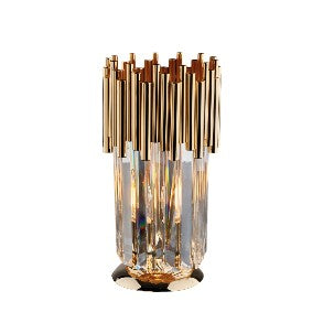 Lampada da Tavolo Classica in Ferro Dorato con Strass – Oro Lucido