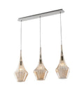 Lampada a Sospensione Moderna con Vetri Pyrex Trasparenti, Ambra o Grigi – Ambra – 3 luci su binario