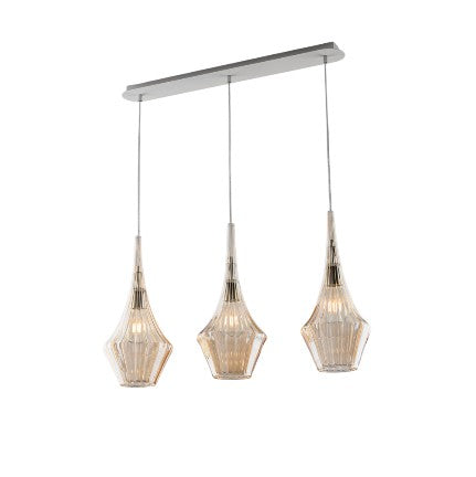 Lampada a Sospensione Moderna con Vetri Pyrex Trasparenti, Ambra o Grigi – Ambra – 3 luci su binario