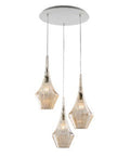 Lampada a Sospensione Moderna con Vetri Pyrex Trasparenti, Ambra o Grigi – Ambra – 3 luci rosone tondo