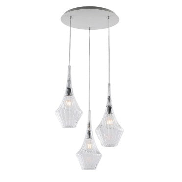 Lampada a Sospensione Moderna con Vetri Pyrex Trasparenti, Ambra o Grigi – Trasparente – 3 luci rosone tondo