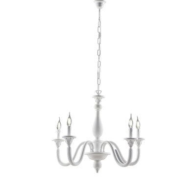 Lampadario Shabby Chic in Legno Bianco Shabby o Oro Antico – Bianco Shabby – 5 luci