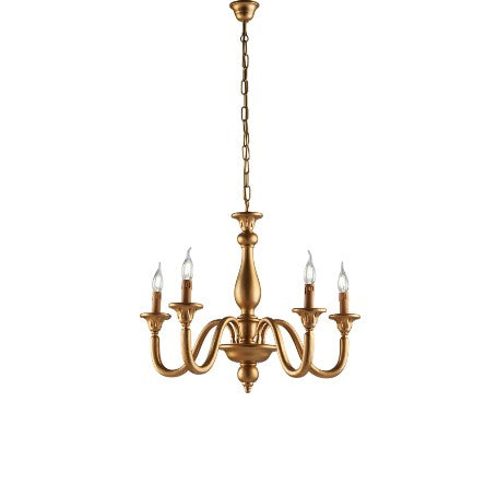 Lampadario Shabby Chic in Legno Bianco Shabby o Oro Antico – Oro Antico – 5 luci