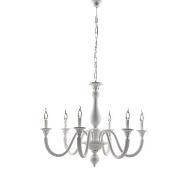 Lampadario Shabby Chic in Legno Bianco Shabby o Oro Antico – Bianco Shabby – 6 luci