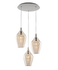 Lampada a Sospensione Moderna con Vetri Pyrex Trasparenti, Ambra o Grigi – Ambra – 3 luci rosone tondo
