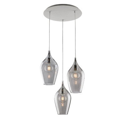Lampada a Sospensione Moderna con Vetri Pyrex Trasparenti, Ambra o Grigi – Grigio – 3 luci rosone tondo