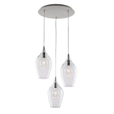 Lampada a Sospensione Moderna con Vetri Pyrex Trasparenti, Ambra o Grigi – Trasparente – 3 luci rosone tondo