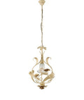 Lampadario Shabby Chic in Ferro Bianco Shabby o Avorio Decapé – Avorio / Oro – 1 luce