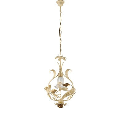 Lampadario Shabby Chic in Ferro Bianco Shabby o Avorio Decapé – Avorio / Oro – 1 luce