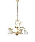 Lampadario Shabby Chic in Ferro Bianco Shabby o Avorio Decapé – Avorio / Oro – 3 luci