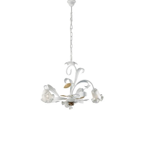 Lampadario Shabby Chic in Ferro Bianco Shabby o Avorio Decapé – Bianco / Oro – 3 luci