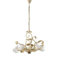 Lampadario Shabby Chic in Ferro Bianco Shabby o Avorio Decapé – Avorio / Oro – 5 luci