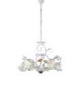 Lampadario Shabby Chic in Ferro Bianco Shabby o Avorio Decapé – Bianco / Oro – 5 luci