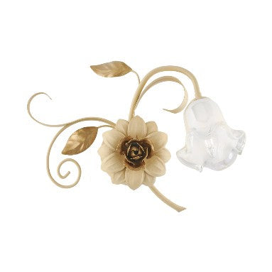 Applique Shabby Chic in Ferro Bianco Shabby o Avorio Decapé – Avorio / Oro – 1 luce