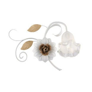 Applique Shabby Chic in Ferro Bianco Shabby o Avorio Decapé – Bianco / Oro – 1 luce