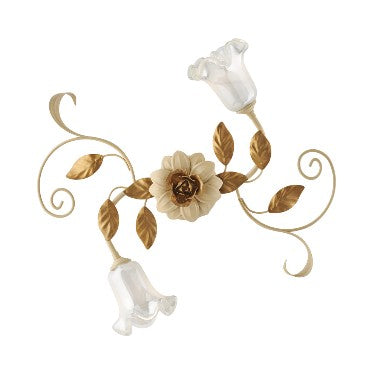 Plafoniera Shabby Chic in Ferro Bianco Shabby o Avorio Decapé – Avorio / Oro – 2 luci