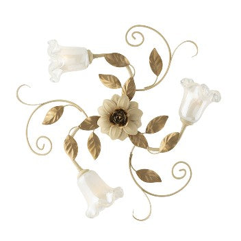 Plafoniera Shabby Chic in Ferro Bianco Shabby o Avorio Decapé – Avorio / Oro – 3 luci
