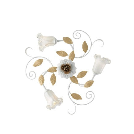 Plafoniera Shabby Chic in Ferro Bianco Shabby o Avorio Decapé – Bianco / Oro – 3 luci