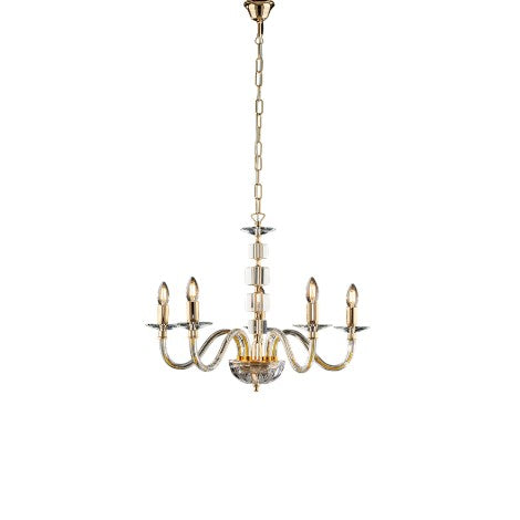 Lampadario Classico in Ferro Dorato e Cristallo – Cristallo / Oro Lucido – 5 luci