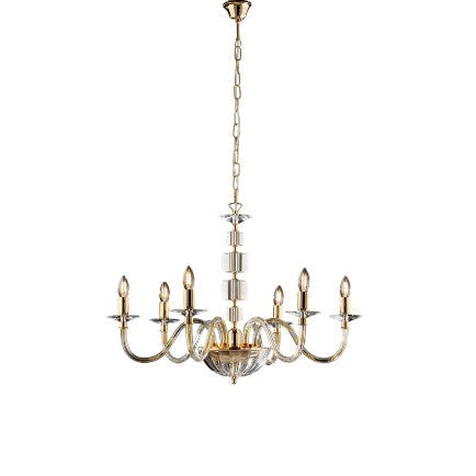 Lampadario Classico in Ferro Dorato e Cristallo – Cristallo / Oro Lucido – 6 luci