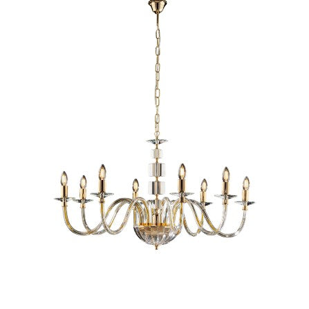 Lampadario Classico in Ferro Dorato e Cristallo – Cristallo / Oro Lucido – 8 luci