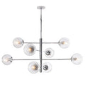 Lampada a Sospensione Moderna in Ferro Cromato o Bronzato con Sfere in Vetro – Cromo Lucido – 8 luci – Standard