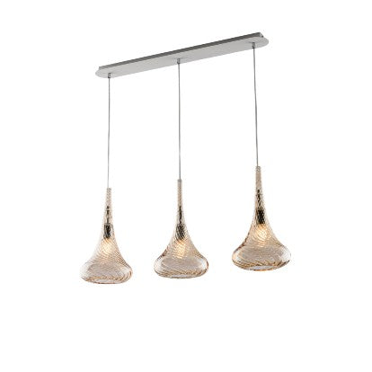 Lampada a Sospensione Moderna con Vetri Pyrex Trasparenti, Ambra o Grigi – Ambra – 3 luci su binario