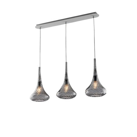 Lampada a Sospensione Moderna con Vetri Pyrex Trasparenti, Ambra o Grigi – Grigio – 3 luci su binario