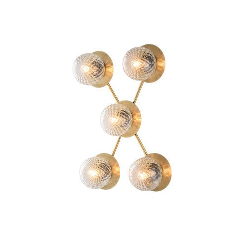 Plafoniera Moderna in Ferro Cromato o Bronzato con Sfere in Vetro – Bronzato – 5 luci – Standard
