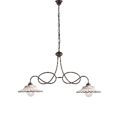 Lampadario Vintage in Ferro con Diffusori in Ceramica – Nero / Ruggine – 2 luci