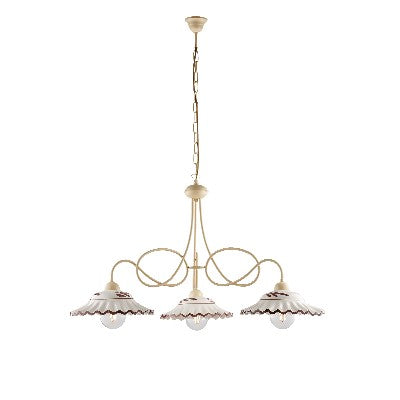 Lampadario Vintage in Ferro con Diffusori in Ceramica – Avorio / Decapè – 3 luci